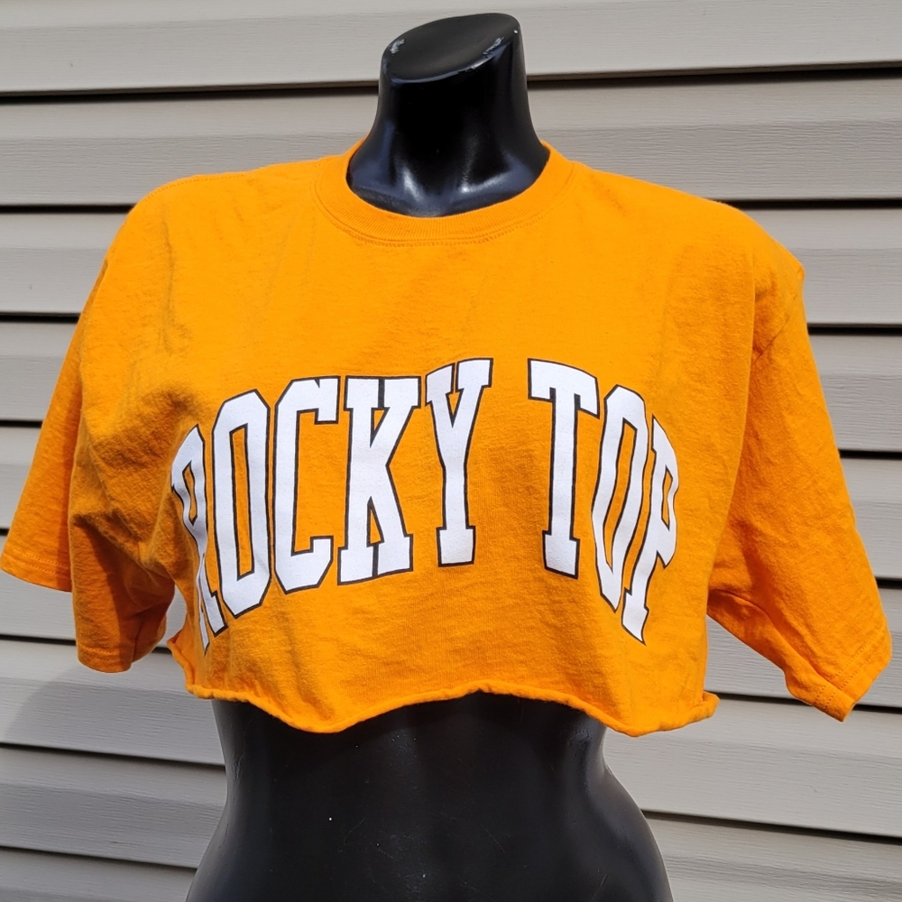 Champion Orange Short Sleeve Rocky Top Shirt Sz M Raw Edge Crop